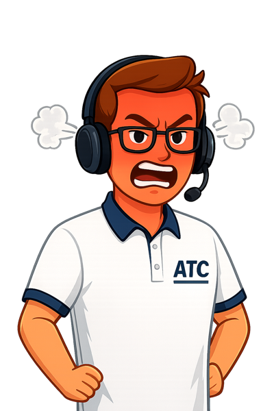 Frustrated cartoon air traffic controller